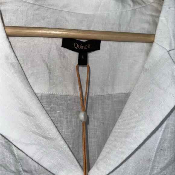 Quince White Linen Short Sleeve Shirt Women’s Size Large Button Front Top - Picture 3 of 7